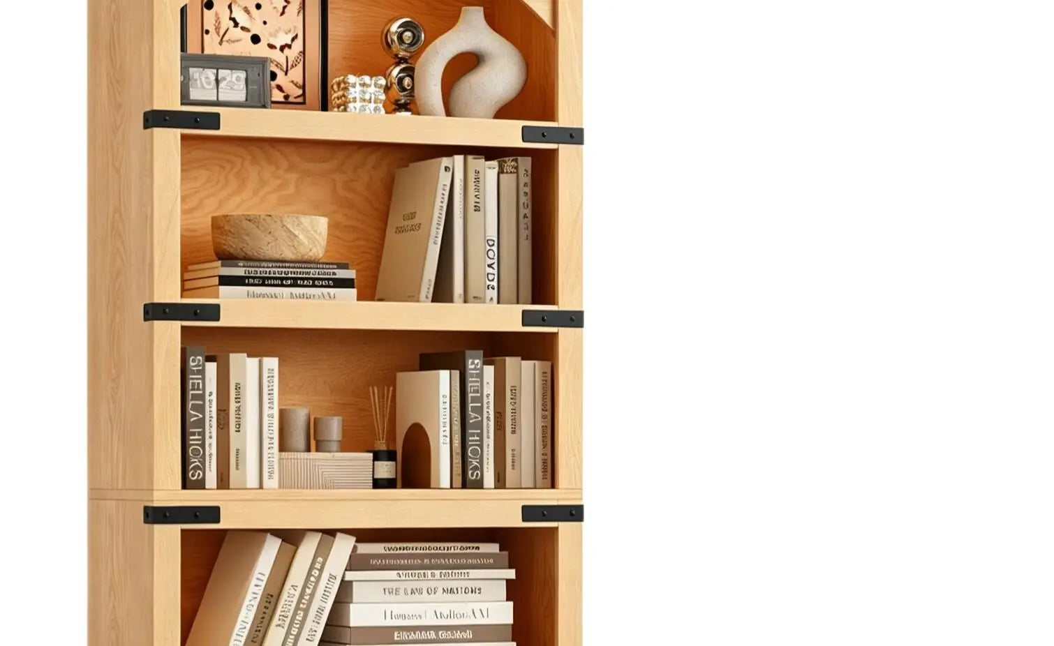 70" Natural Wood Four Tier USB Bookcase Homeroots Office
