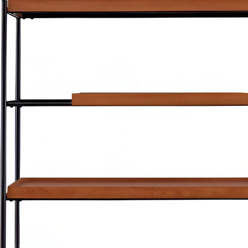 70" Oak And Black Metal and Wood Six Tier Etagere Bookcase Homeroots Office