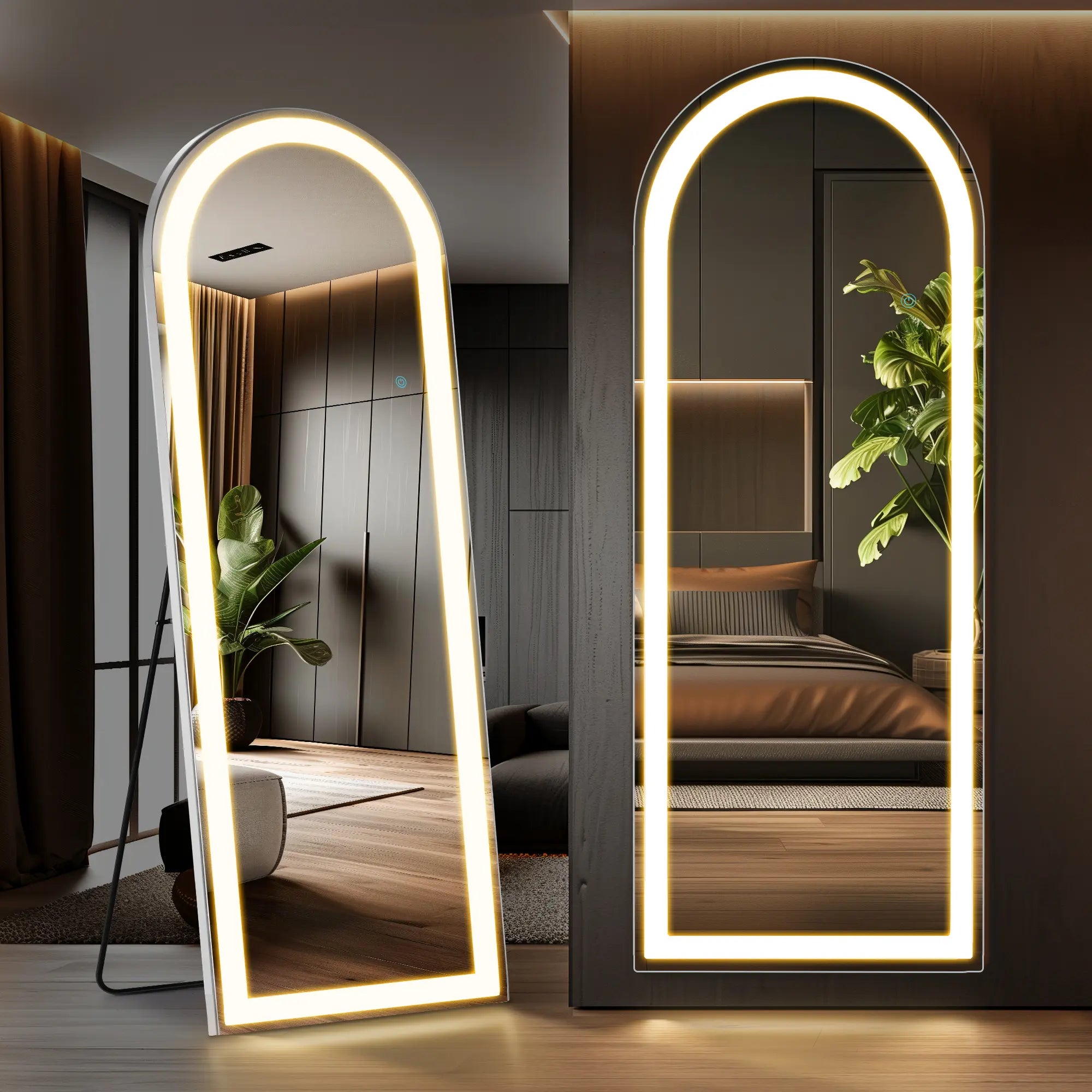 70" Silver Arch Lighted Freestanding And Wall Mounted Framed Full Length Mirror Homeroots Bed & Bath