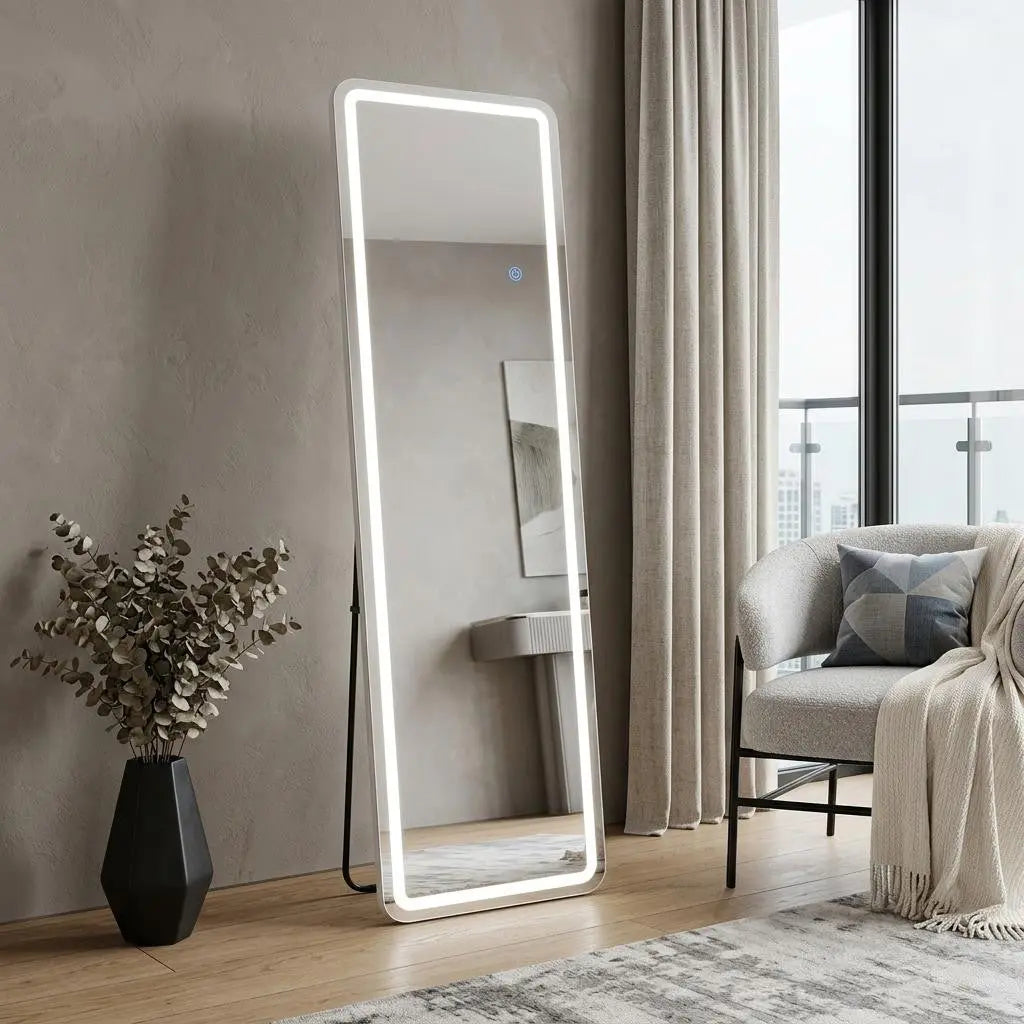 70" Silver Lighted Freestanding And Wall Mounted Framed Full Length Mirror Homeroots Bed & Bath