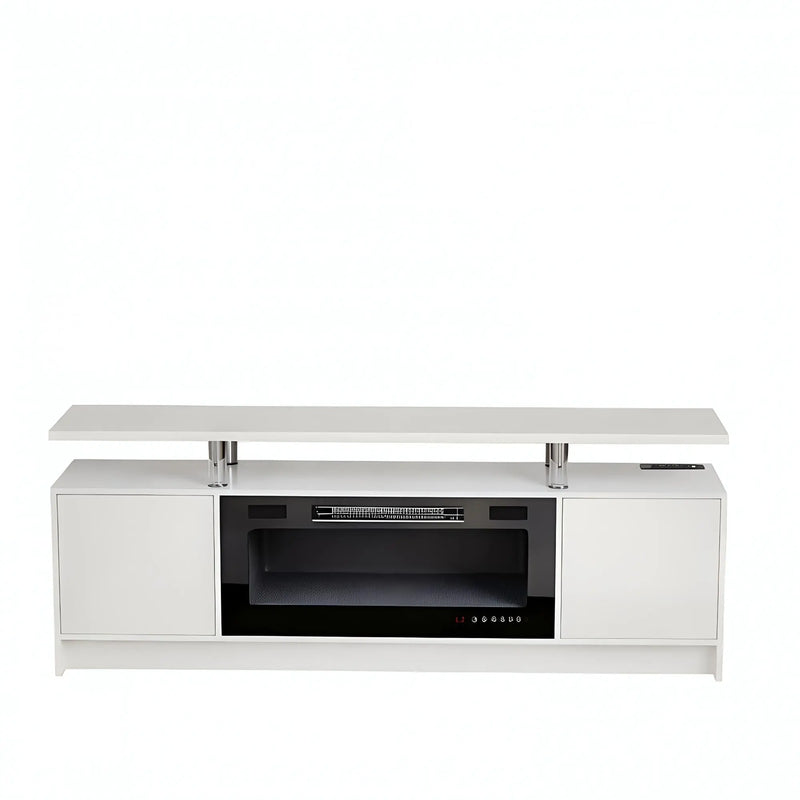 70" White Wood Fireplace TV Stand With Fireplace Homeroots Living Room