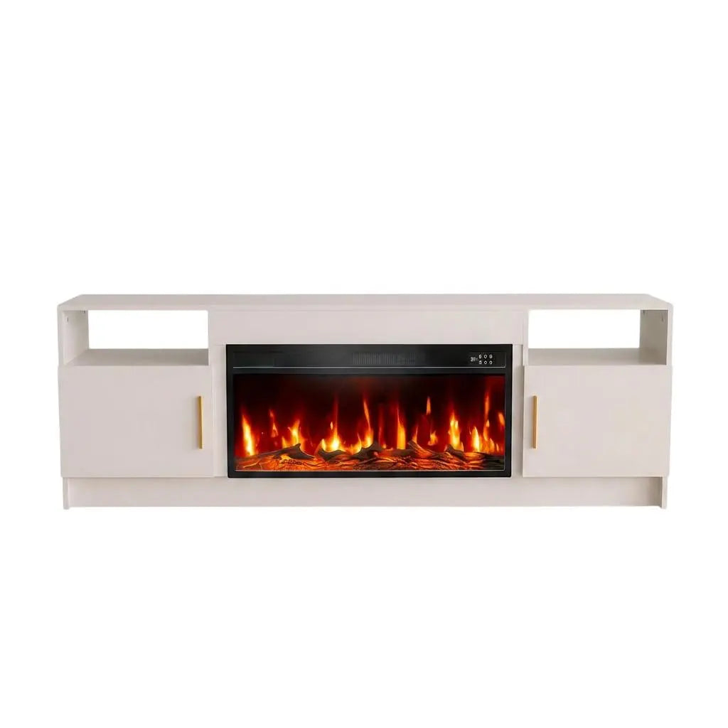 70" White Wood Fireplace TV Stand With Fireplace Homeroots Living Room