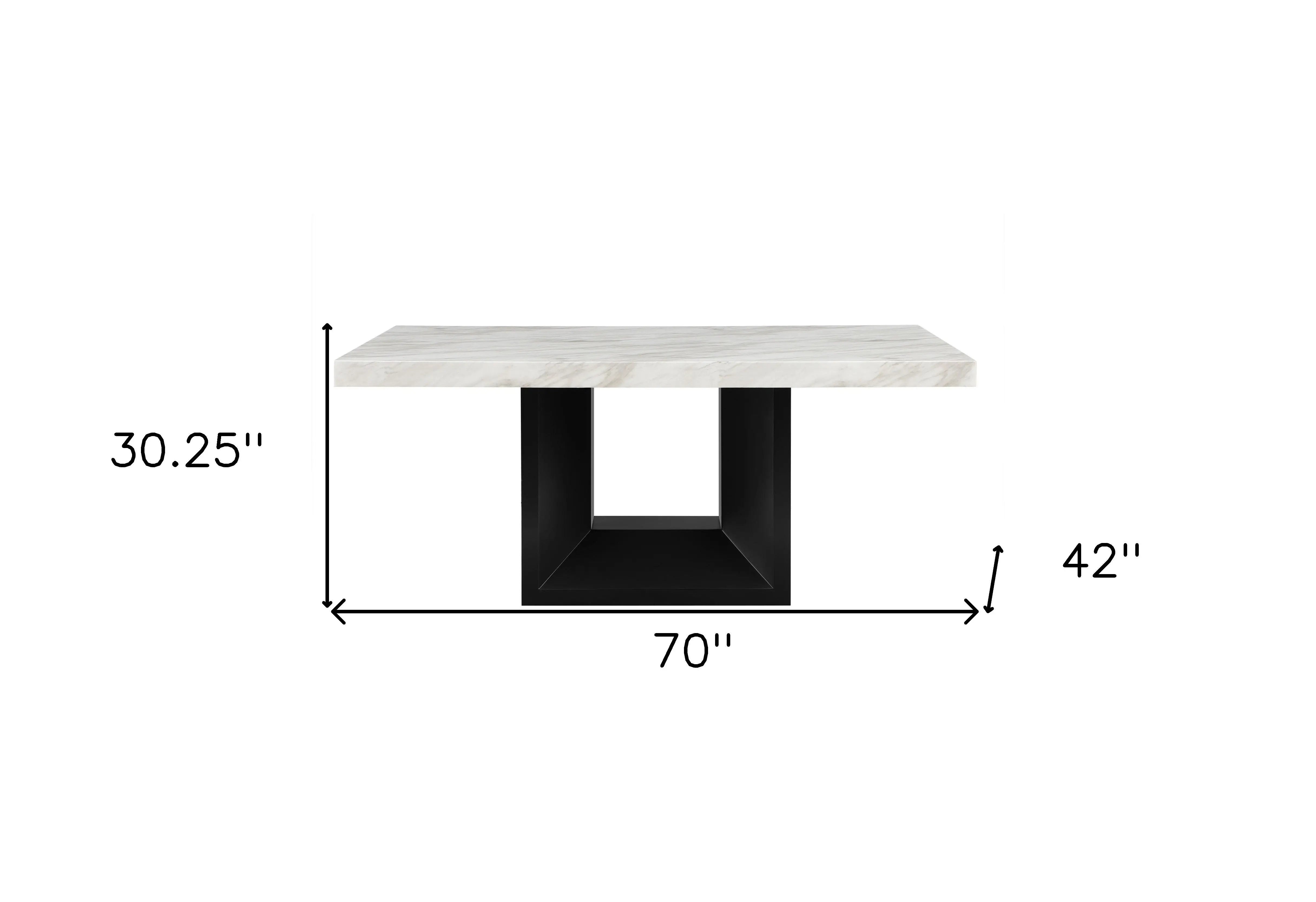 70" White and Black Faux Marble and Wood Pedestal Base Dining Table Homeroots Kitchen & Dining