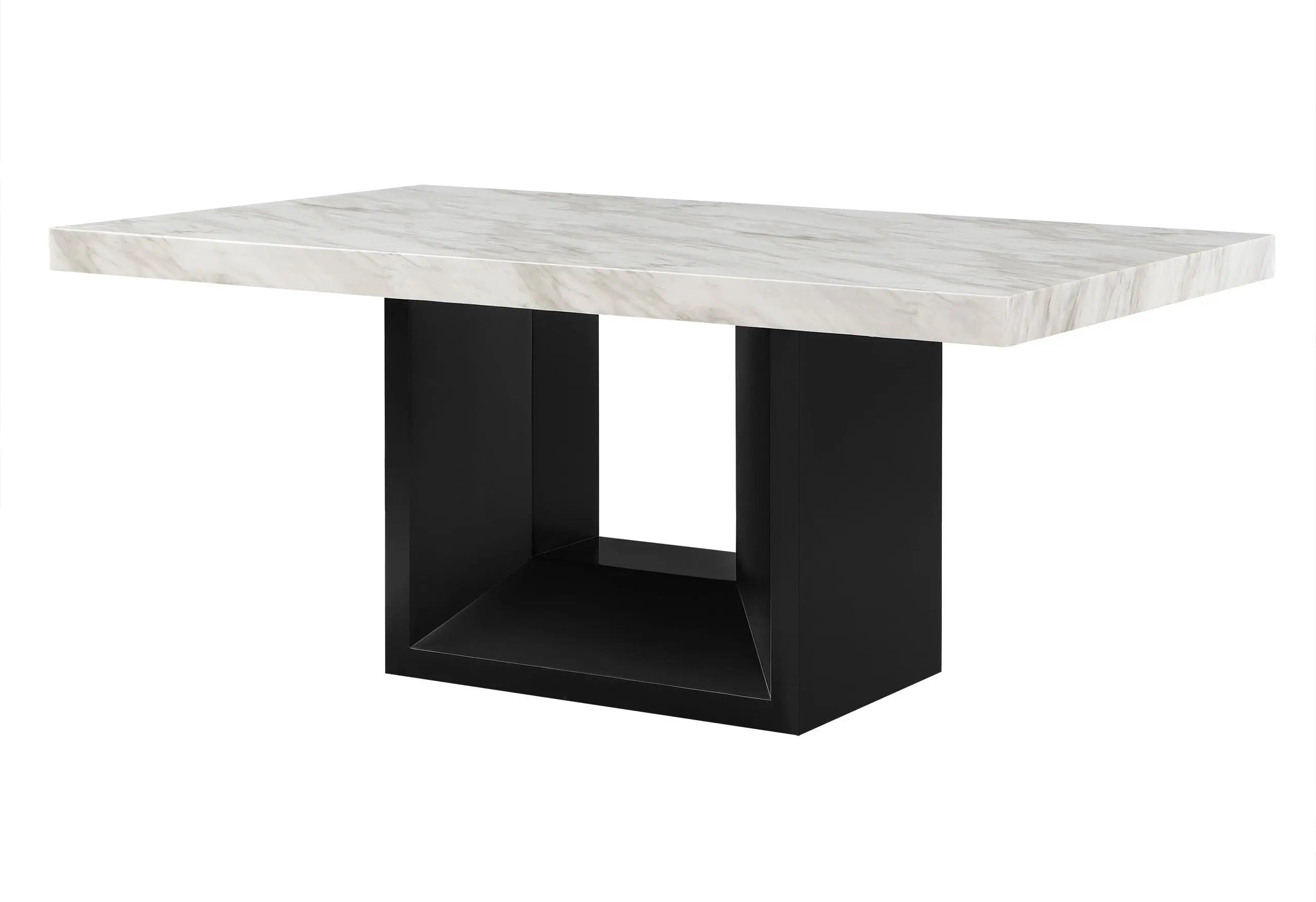 70" White and Black Faux Marble and Wood Pedestal Base Dining Table Homeroots Kitchen & Dining