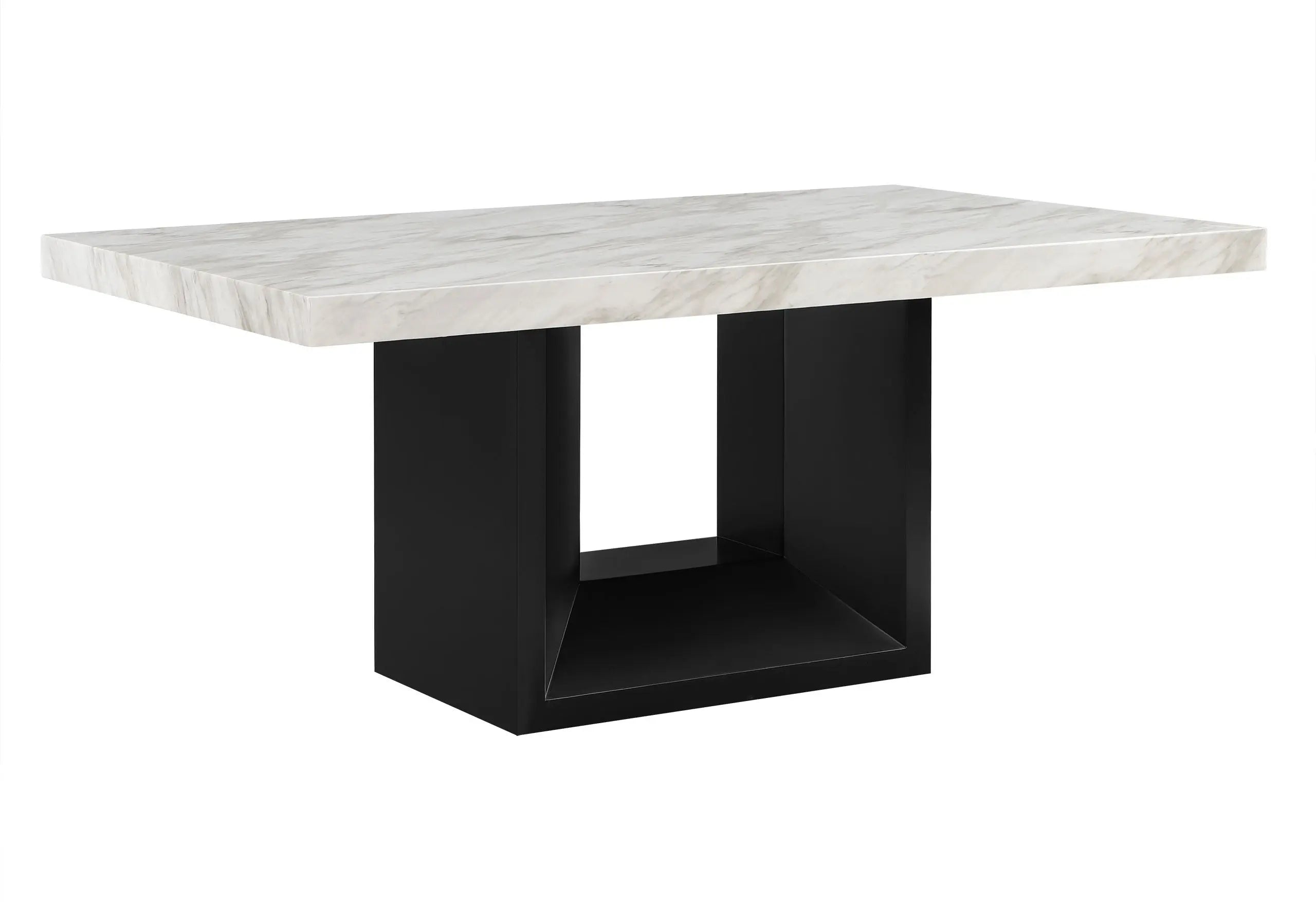 70" White and Black Faux Marble and Wood Pedestal Base Dining Table Homeroots Kitchen & Dining