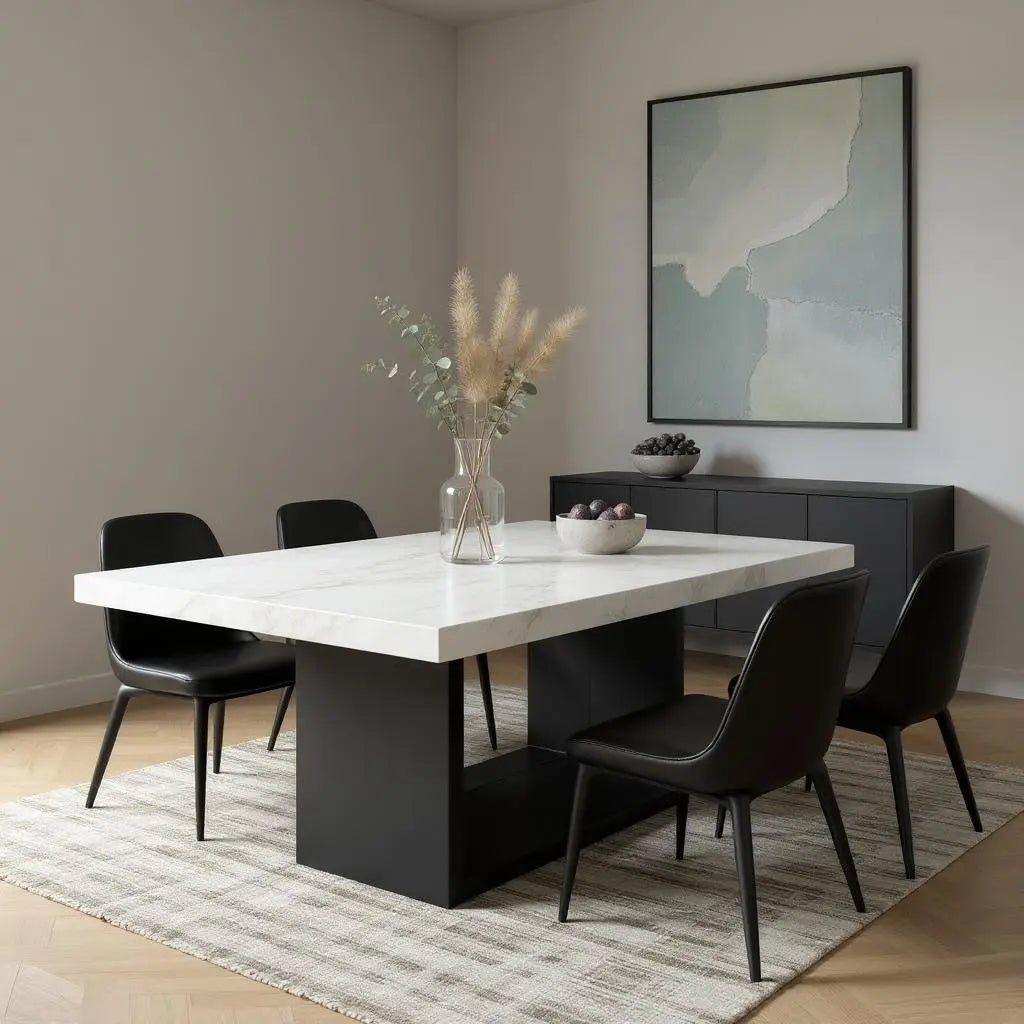 70" White and Black Faux Marble and Wood Pedestal Base Dining Table Homeroots Kitchen & Dining