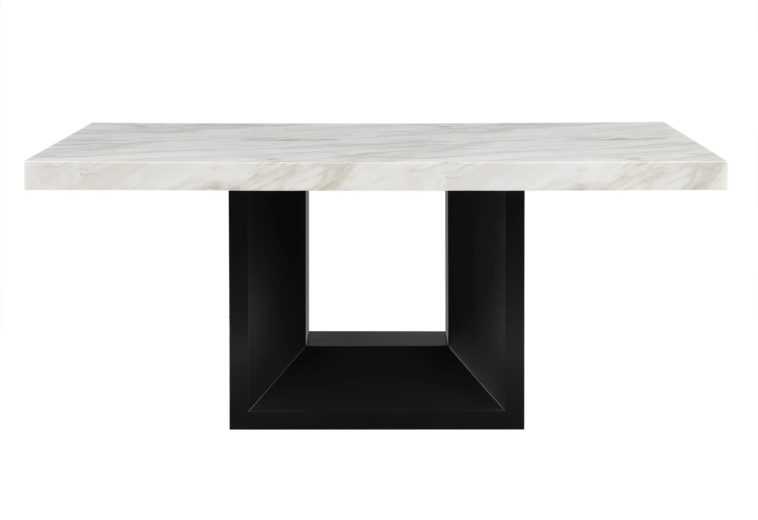 70" White and Black Faux Marble and Wood Pedestal Base Dining Table Homeroots Kitchen & Dining