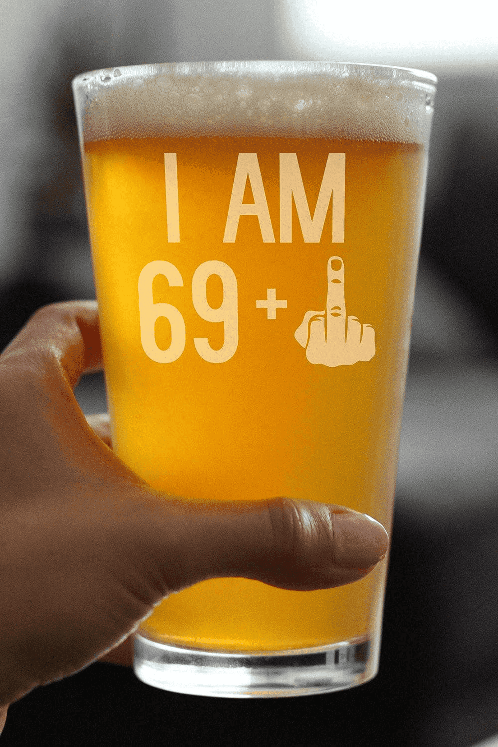 70th Birthday Gifts - 69 Middle Finger Pint Glass for Beer Bevvee