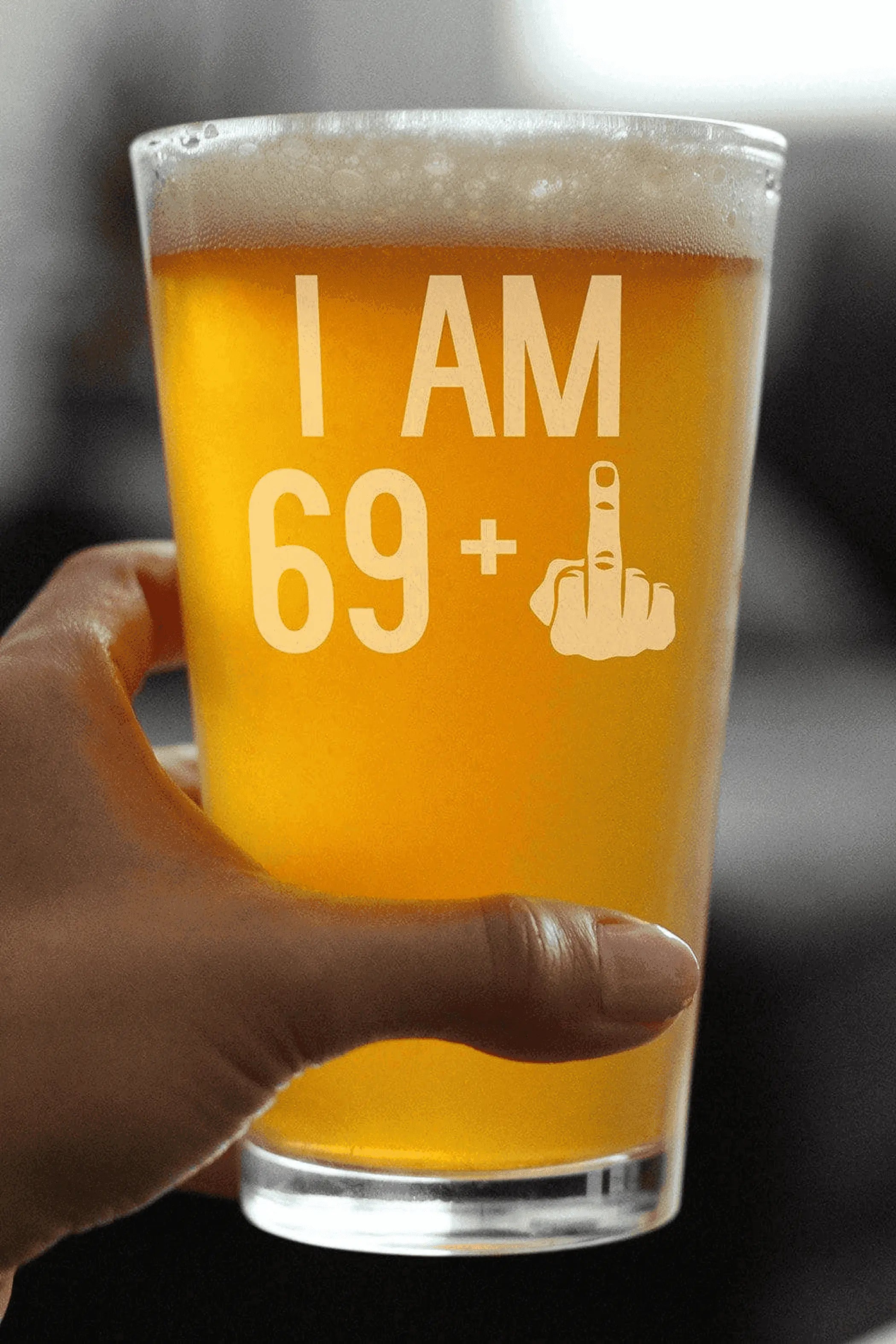 70th Birthday Gifts - 69 Middle Finger Pint Glass for Beer Bevvee