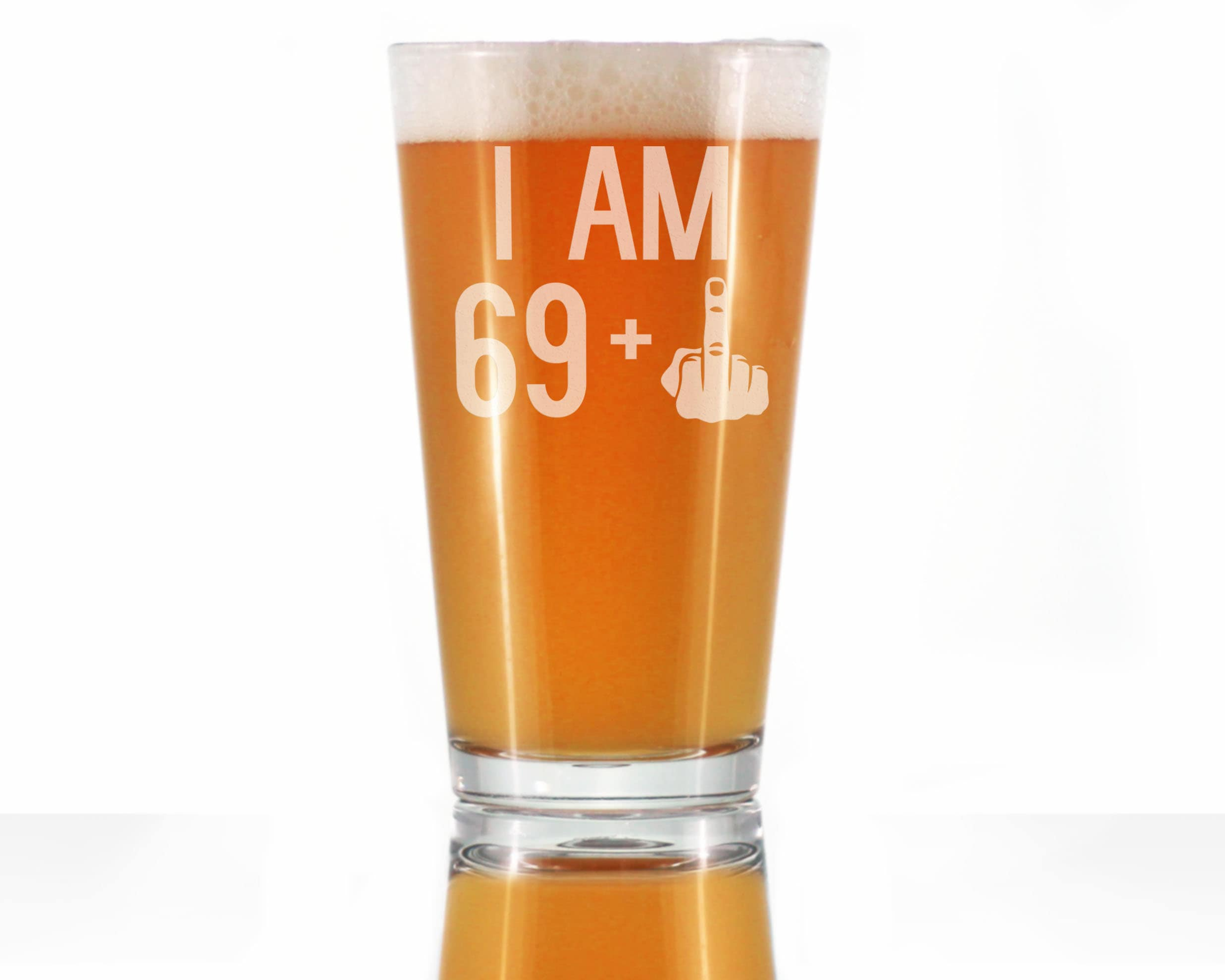 70th Birthday Gifts - 69 Middle Finger Pint Glass for Beer Bevvee