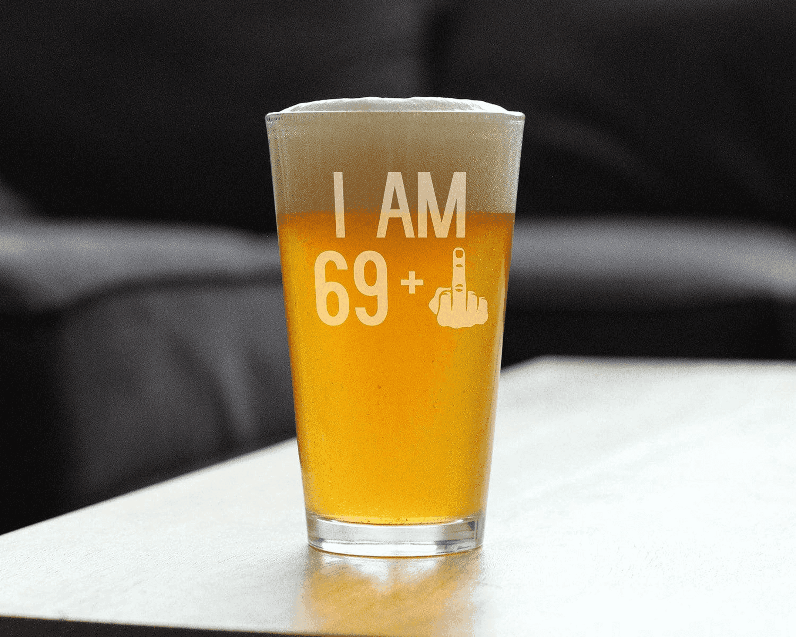 70th Birthday Gifts - 69 Middle Finger Pint Glass for Beer Bevvee
