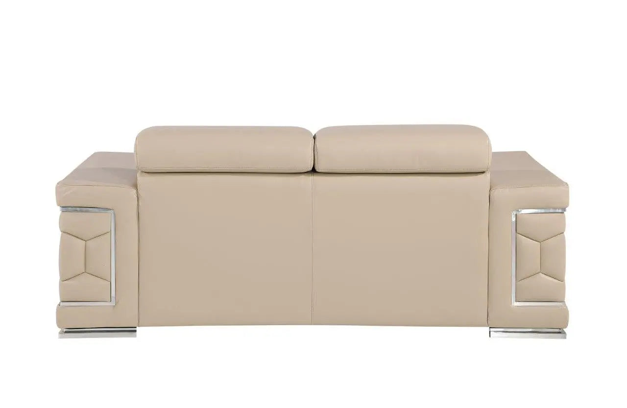 71" Beige And Silver Genuine Leather Loveseat Homeroots Living Room