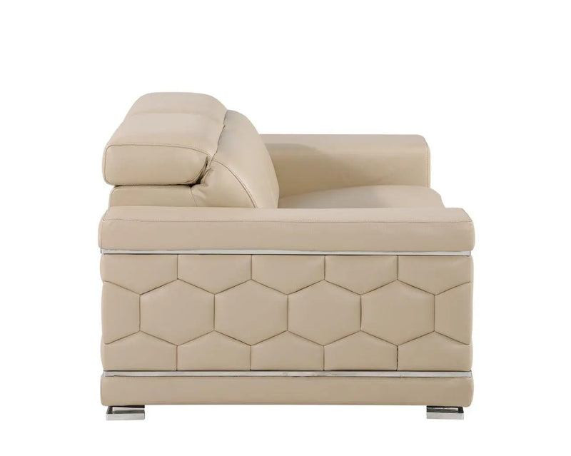 71" Beige And Silver Genuine Leather Loveseat Homeroots Living Room