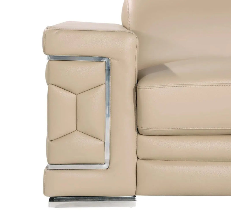 71" Beige And Silver Genuine Leather Loveseat Homeroots Living Room