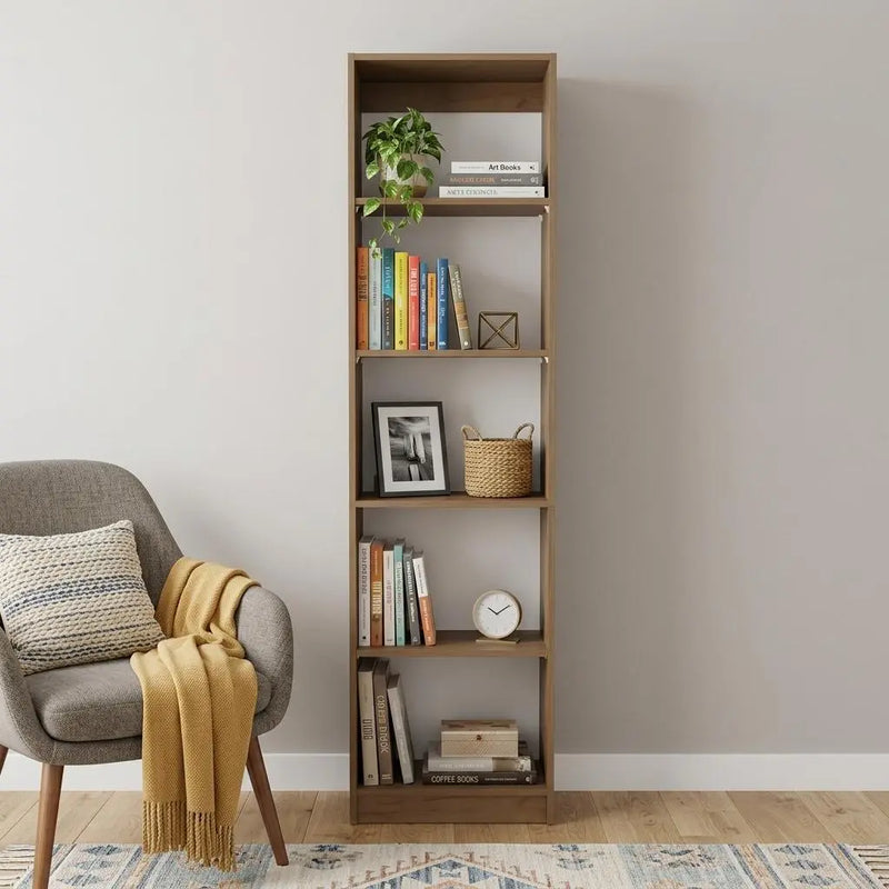 71" Beige Wood Five Tier Bookcase Homeroots Office