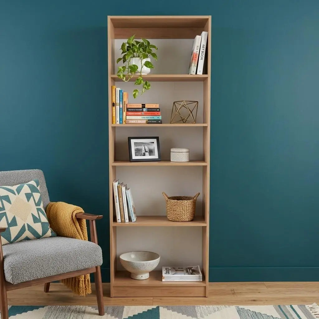 71" Beige Wood Five Tier Bookcase Homeroots Office