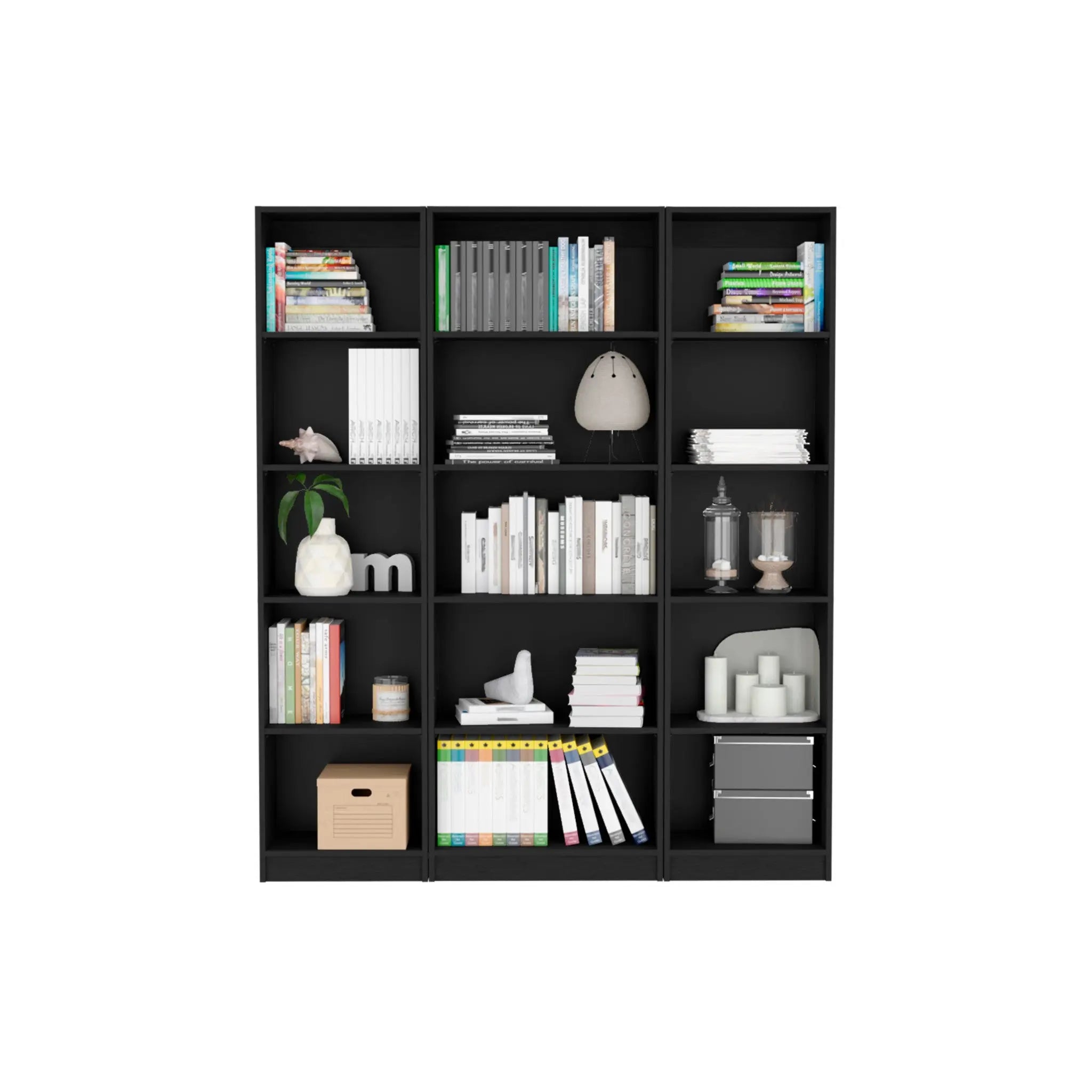 71" Black Five Tier Bookcase - GreatEagleInc