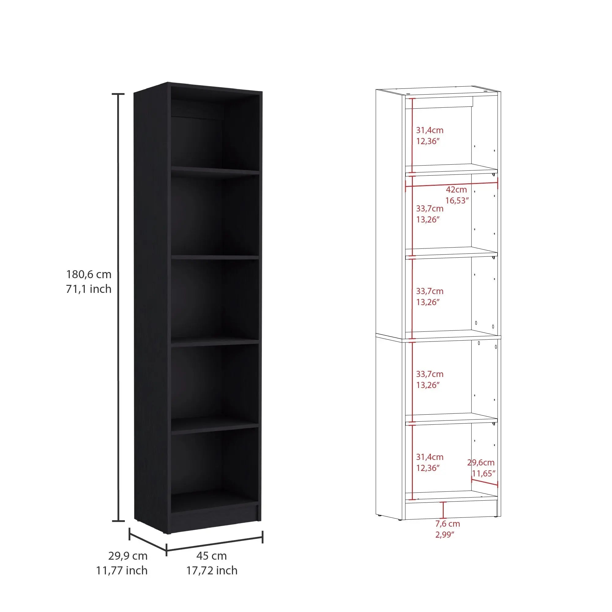 71" Black Five Tier Bookcase Homeroots Office