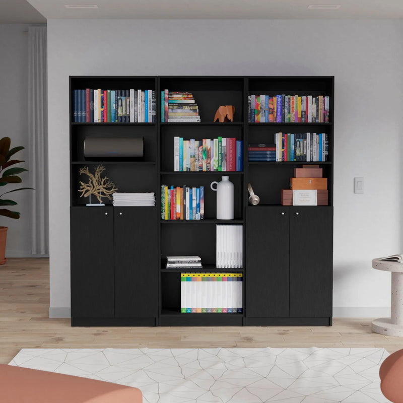 71" Black Five Tier Bookcase with Four Doors Homeroots Office