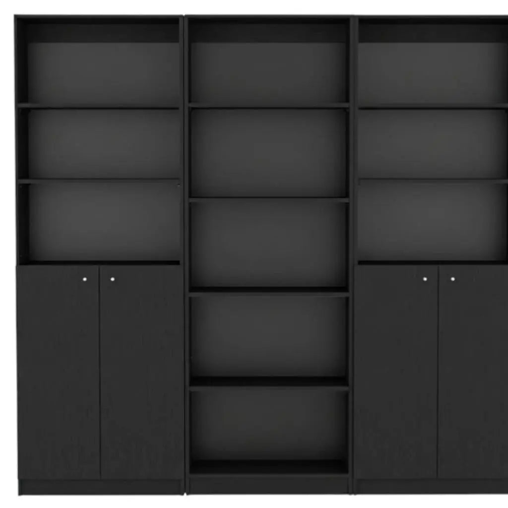 71" Black Five Tier Bookcase with Four Doors Homeroots Office