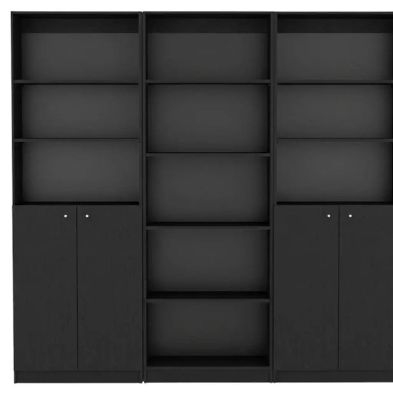 71" Black Five Tier Bookcase with Four Doors Homeroots Office