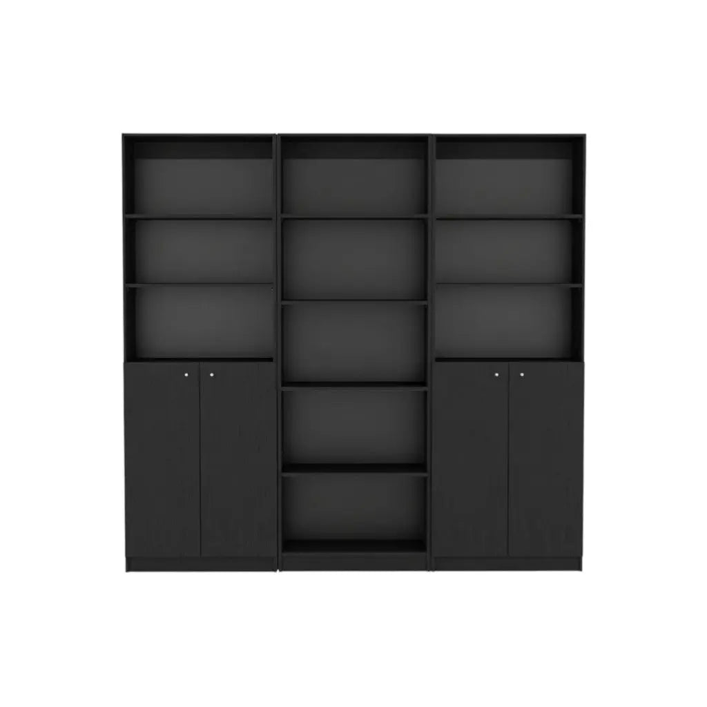 71" Black Five Tier Bookcase with Four Doors Homeroots Office