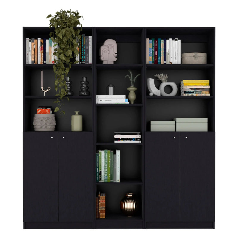71" Black Five Tier Bookcase with Four Doors Homeroots Office