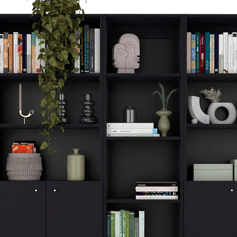 71" Black Five Tier Bookcase with Four Doors Homeroots Office