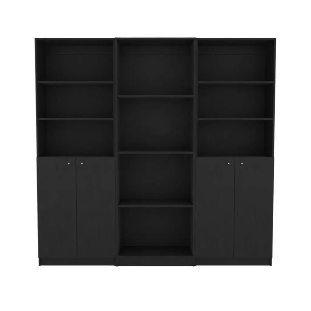 71" Black Five Tier Bookcase with Four doors Homeroots Office