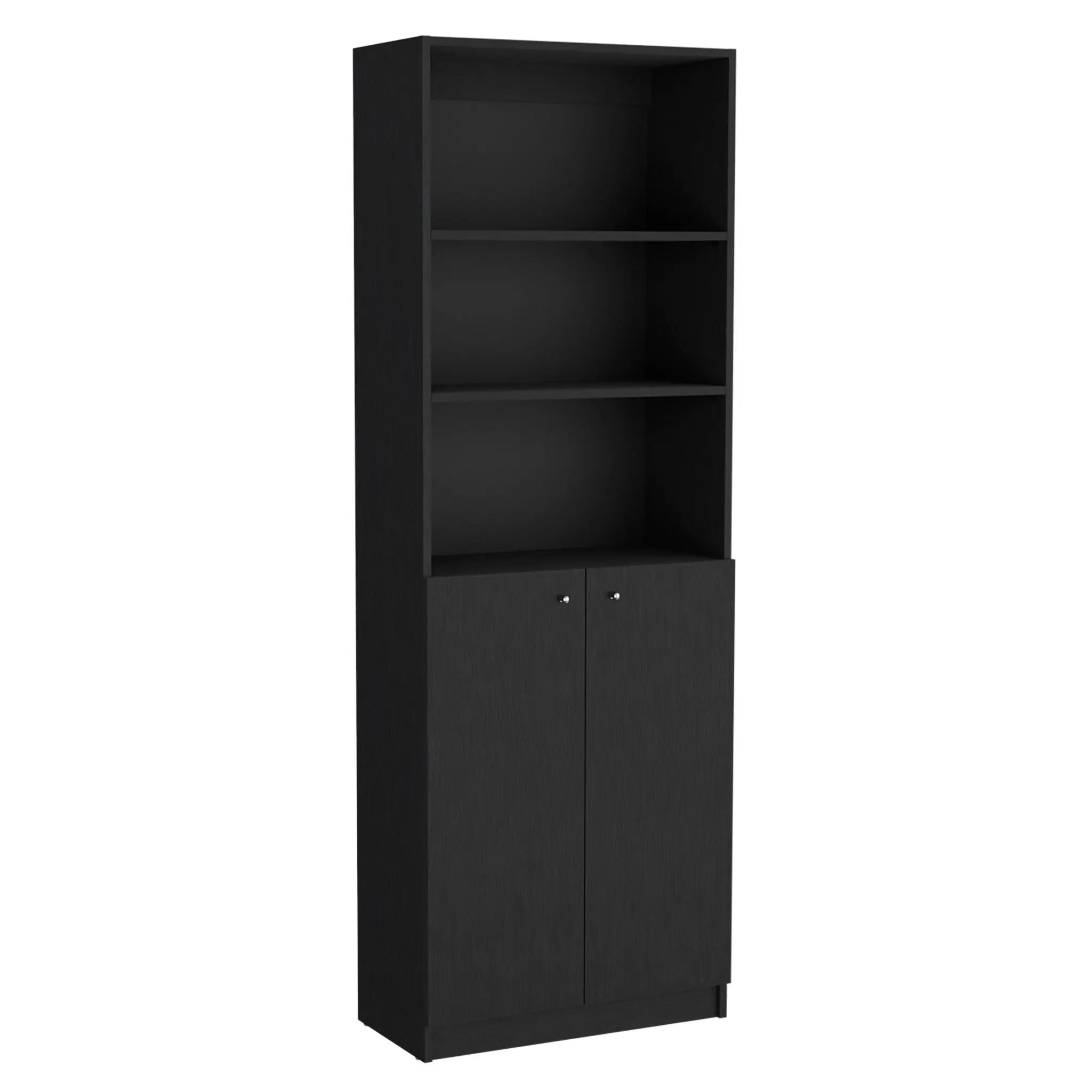 71" Black Five Tier Bookcase with Two doors Homeroots Office