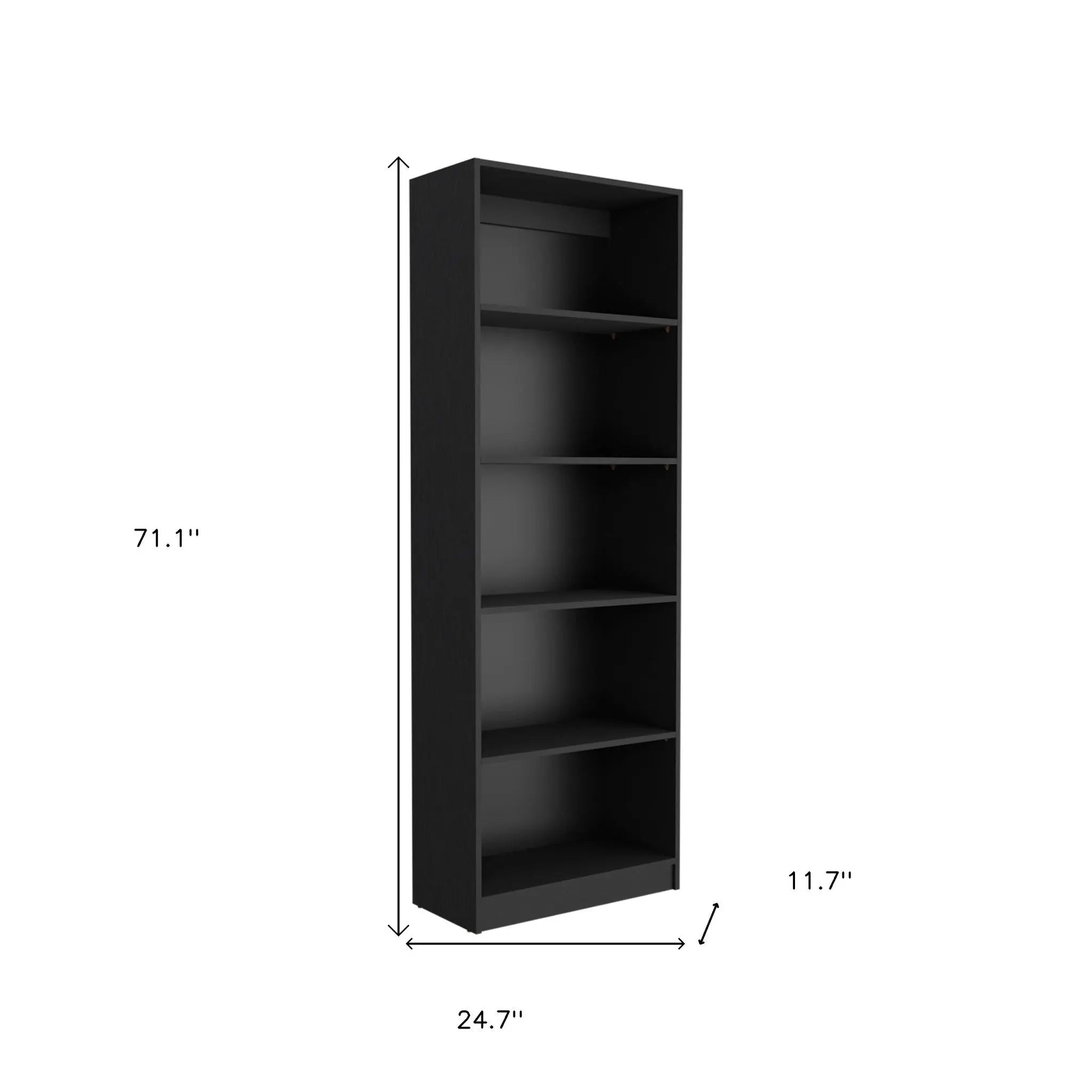 71" Black Five Tier Bookcase with Two doors Homeroots Office