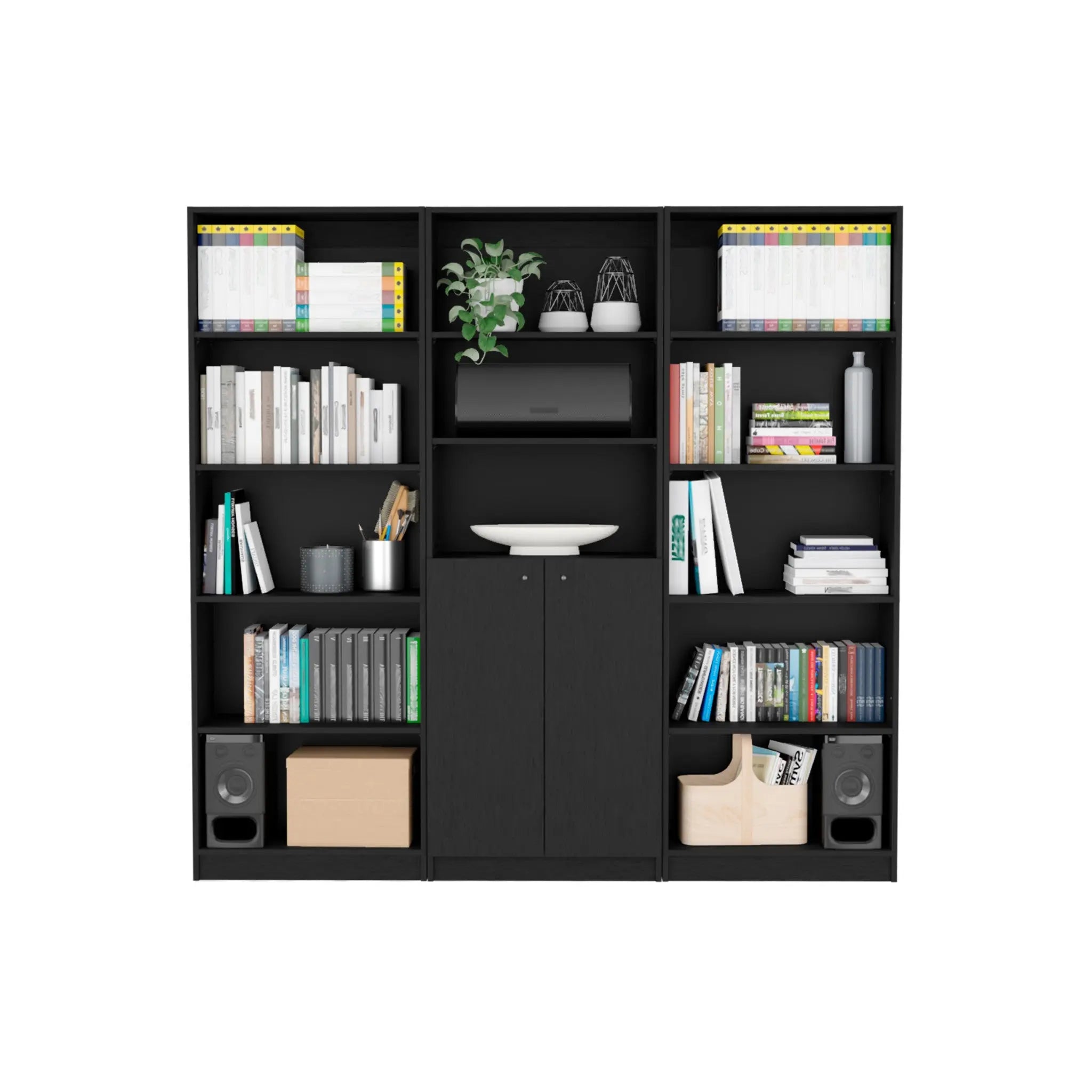 71" Black Five Tier Bookcase with Two doors Homeroots Office