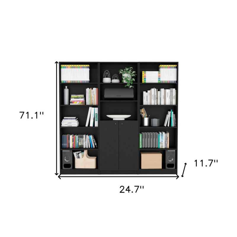 71" Black Five Tier Bookcase with Two doors Homeroots Office