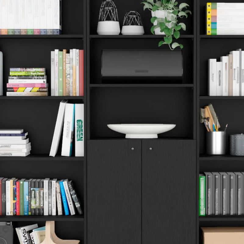 71" Black Five Tier Bookcase with Two doors Homeroots Office