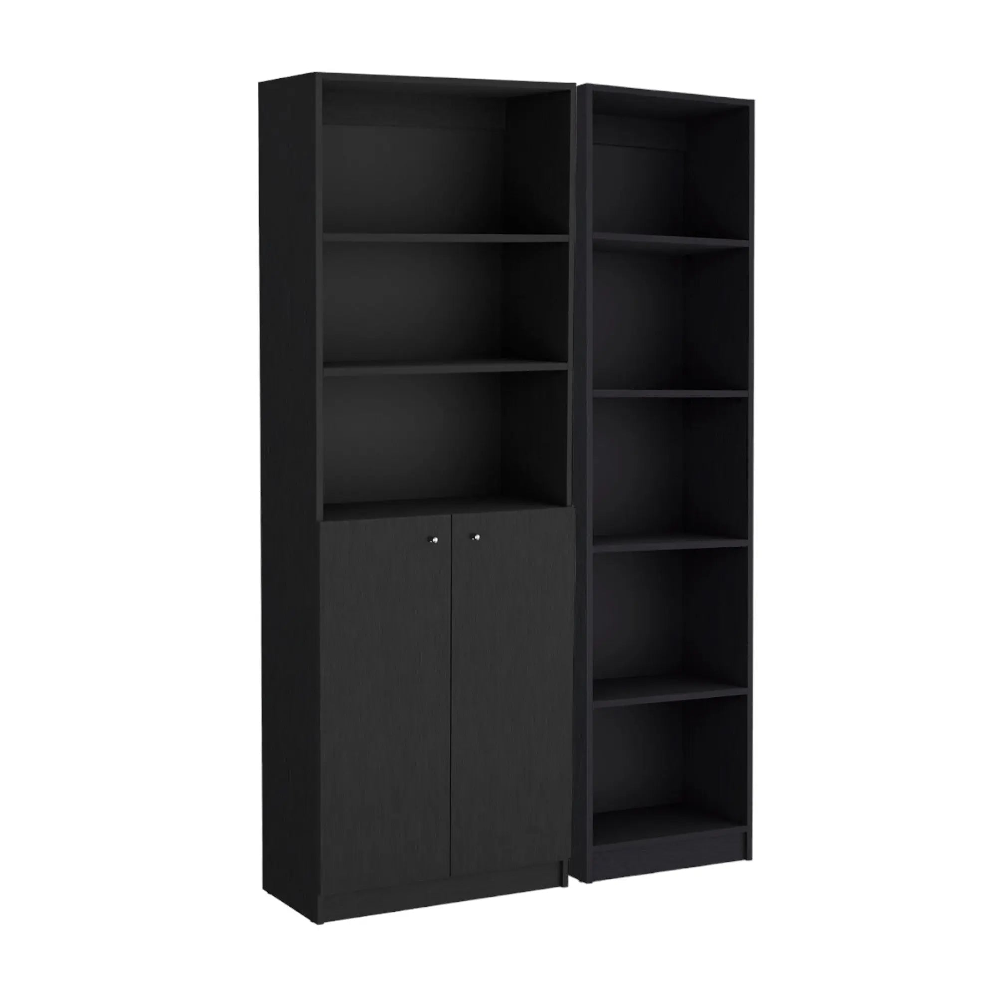 71" Black Five Tier Bookcase with Two doors Homeroots Office