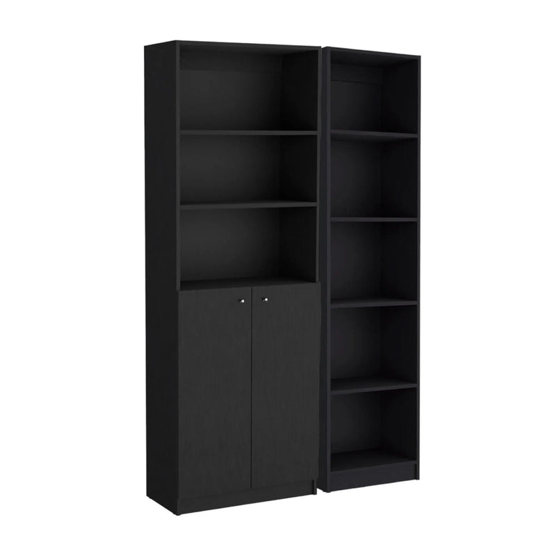 71" Black Five Tier Bookcase with Two doors Homeroots Office