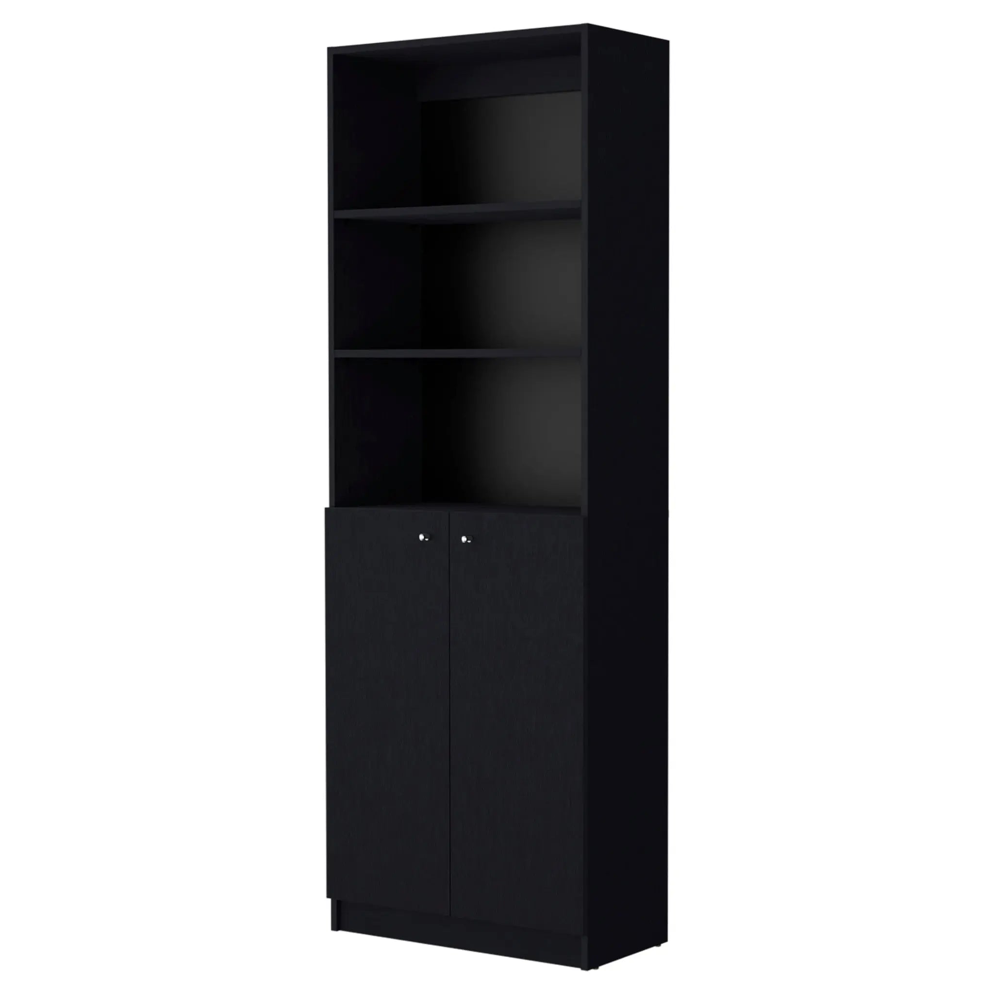 71" Black Five Tier Bookcase with Two doors Homeroots Office