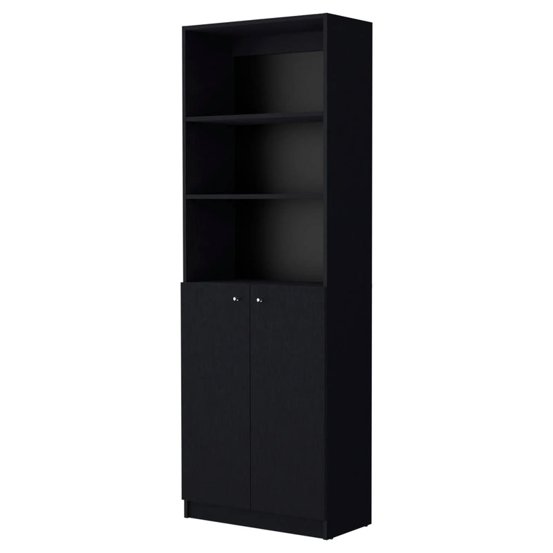 71" Black Five Tier Bookcase with Two doors Homeroots Office