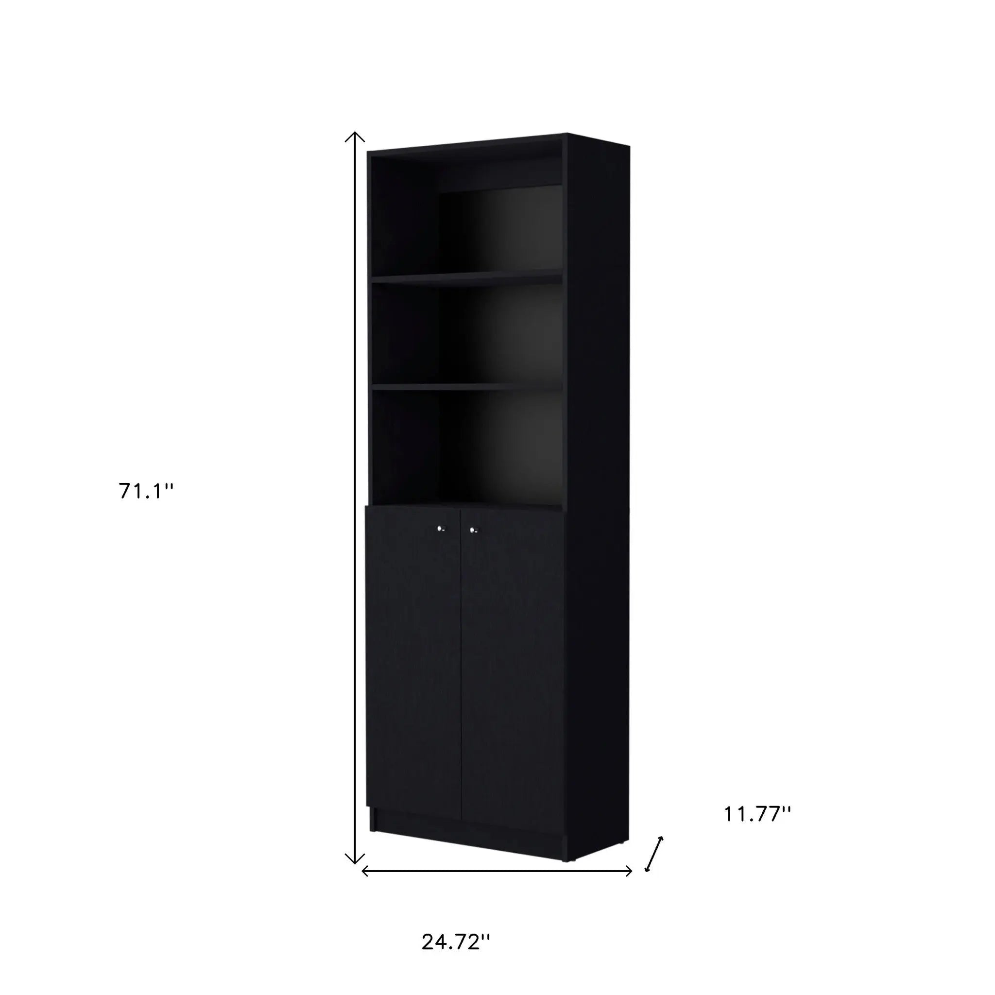 71" Black Five Tier Bookcase with Two doors Homeroots Office