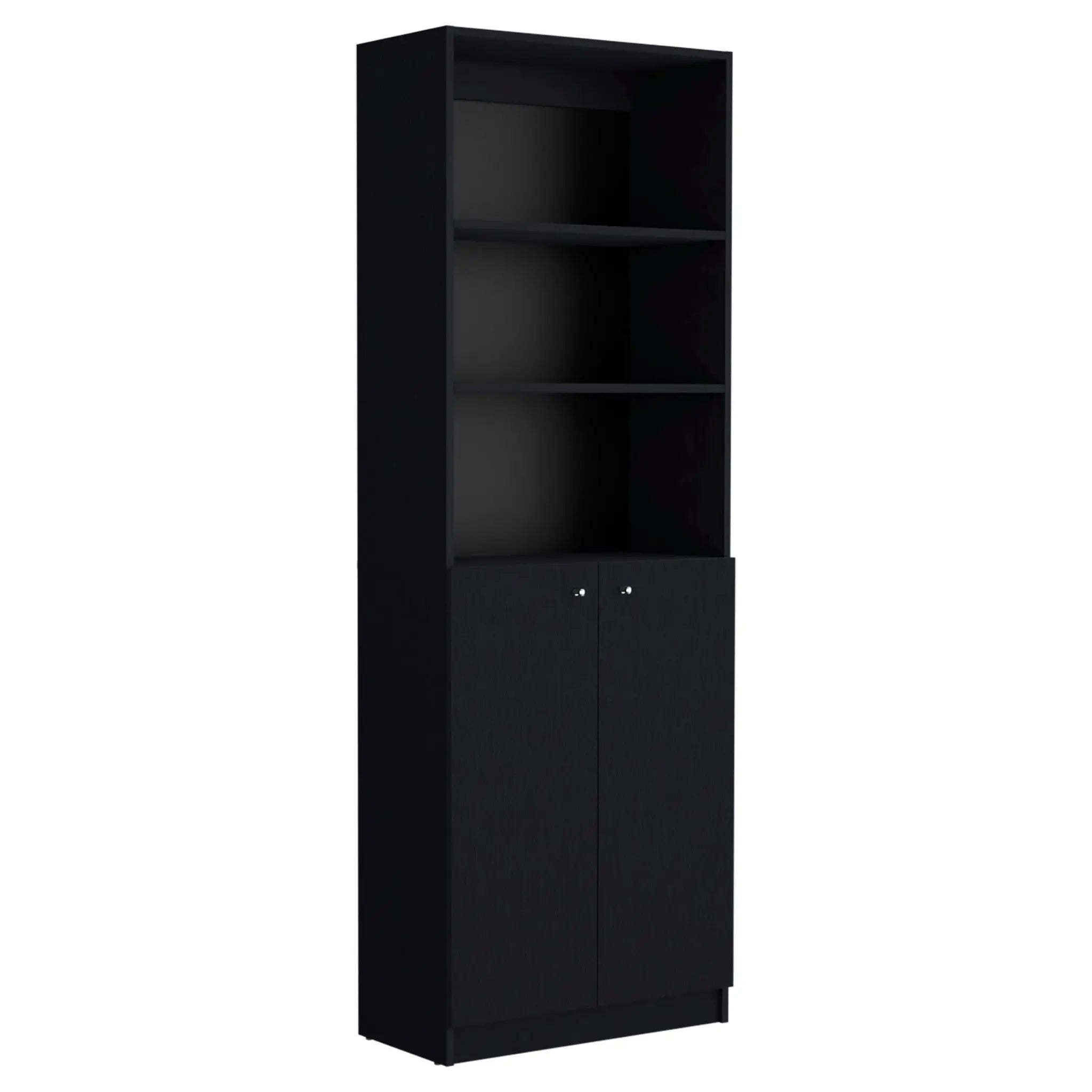 71" Black Five Tier Bookcase with Two doors Homeroots Office