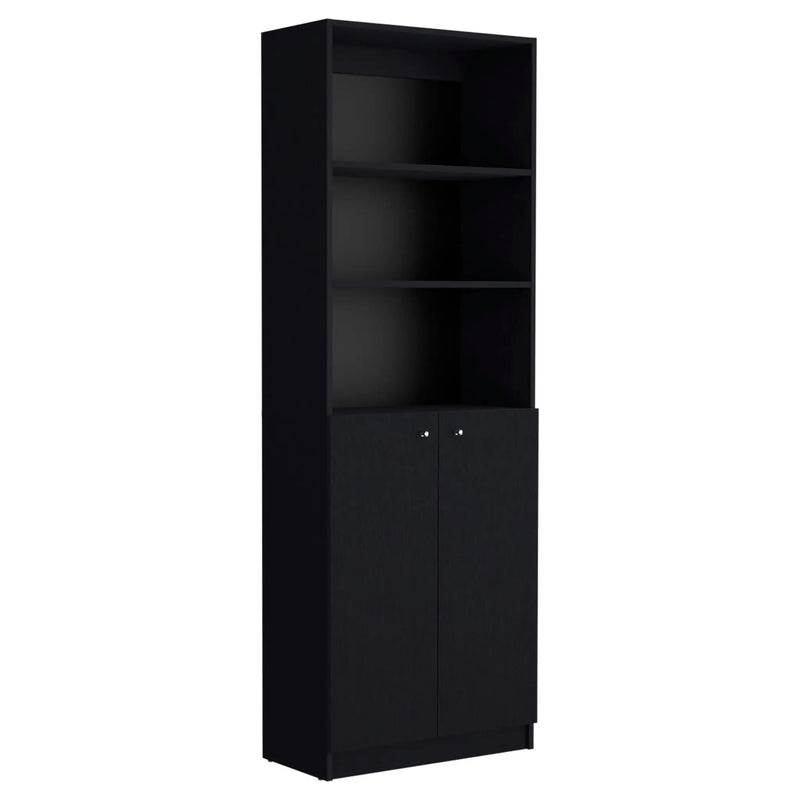 71" Black Five Tier Bookcase with Two doors Homeroots Office