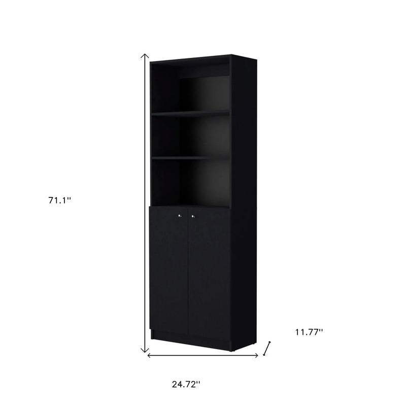 71" Black Five Tier Bookcase with Two doors Homeroots Office