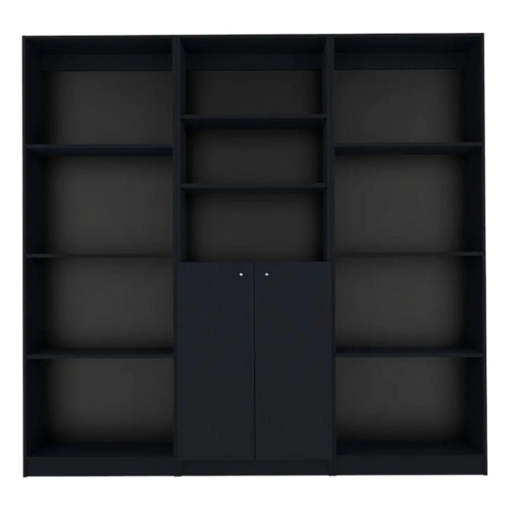 71" Black Five Tier Bookcase with Two doors Homeroots Office