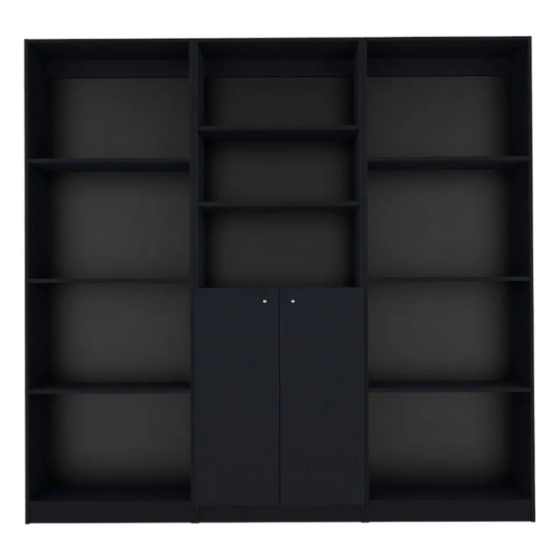 71" Black Five Tier Bookcase with Two doors Homeroots Office