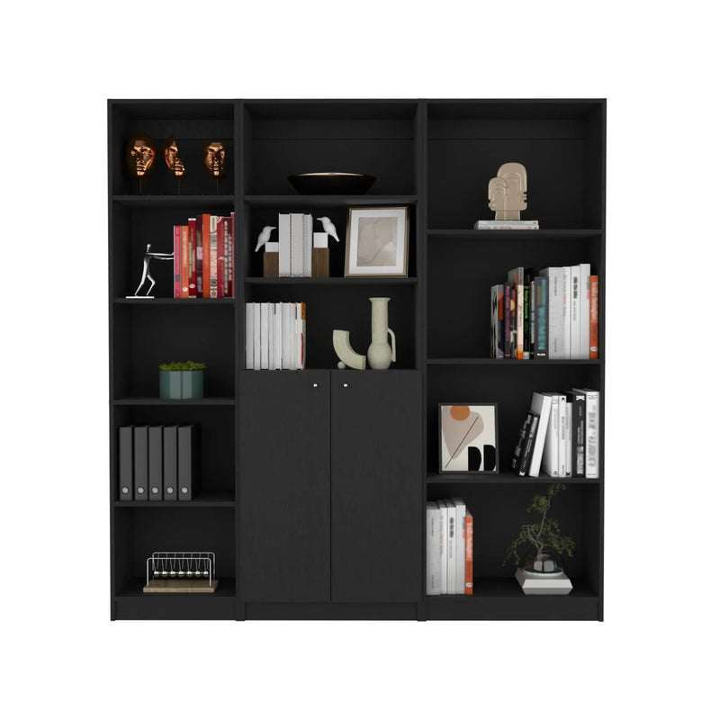 71" Black Five Tier Bookcase with Two doors Homeroots Office