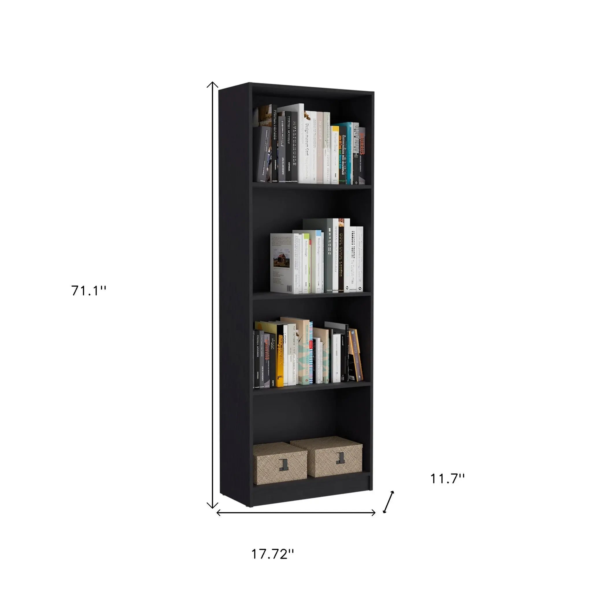 71" Black Four Tier Bookcase with Two Doors Homeroots Office