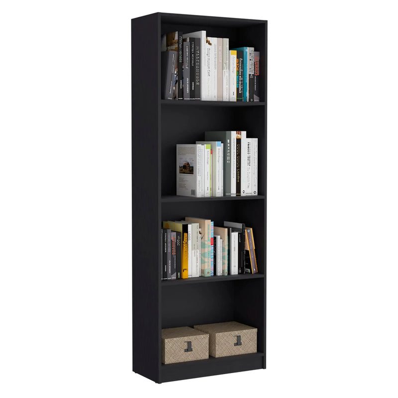 71" Black Four Tier Bookcase with Two Doors Homeroots Office