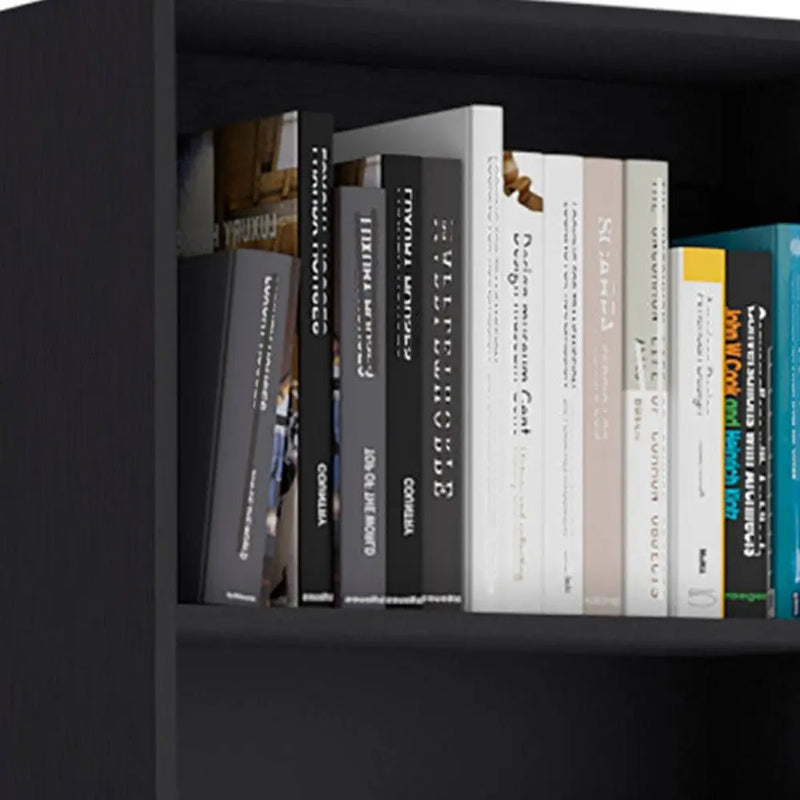 71" Black Four Tier Bookcase with Two Doors Homeroots Office