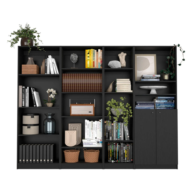 71" Black Four Tier Bookcase with Two Doors Homeroots Office