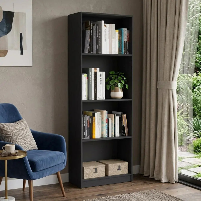 71" Black Four Tier Bookcase with Two Doors Homeroots Office